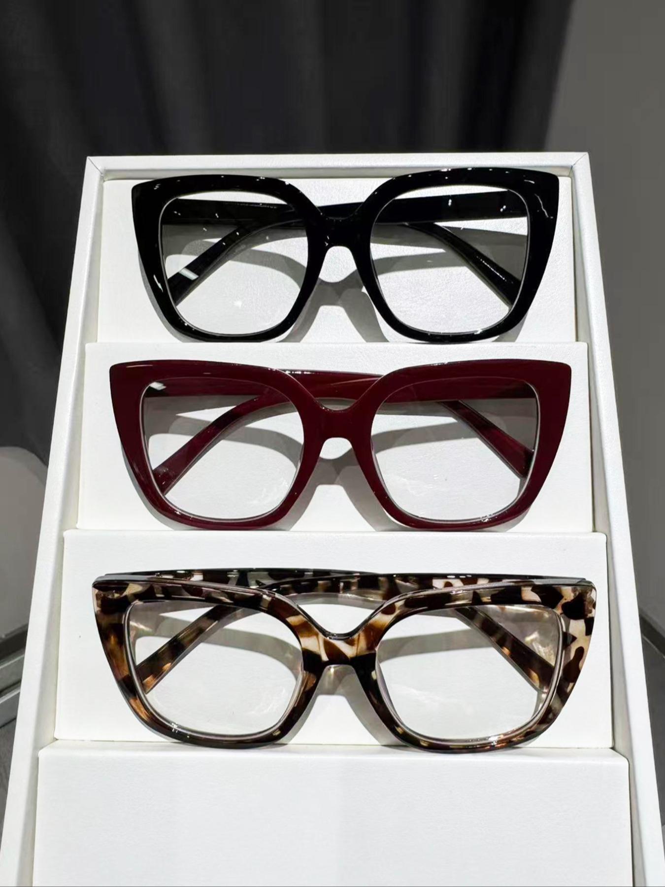 Women's Classic Cat Eye Glasses, 3-4 Pairs Casual Daily Wear, Suitable for Office & Commuting, Comfortable Flat Lenses, Leopard Pattern Eyeglasses