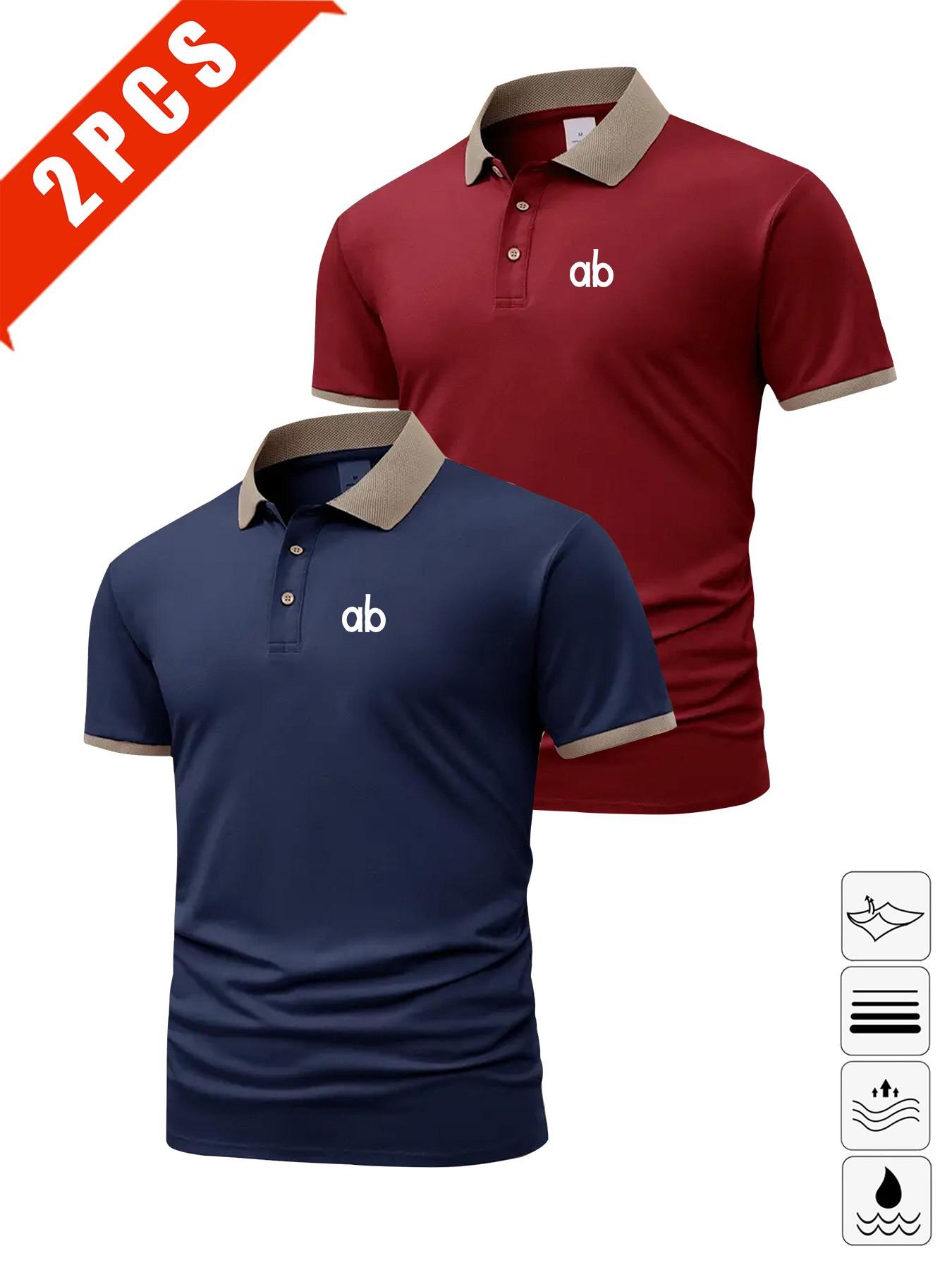 Men's Summer Polo Shirts, 2-Pack Short Sleeve Print Tees, Breathable Casual Golf Wear, Slim Fit Multi-Color Sportswear, Perfect Gift