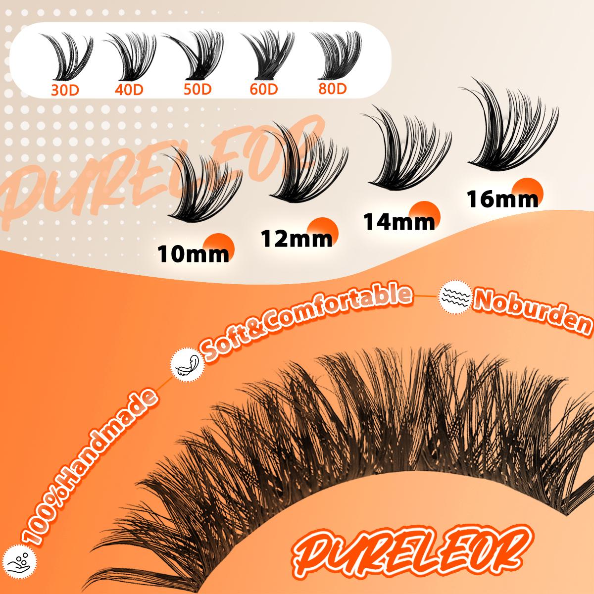PURELEOR Cluster Lashes DCurl DIY Individual Eyelash Extensions Lash Book Clusters for Beginners Mother's Day Gift Mixed 10-16mm