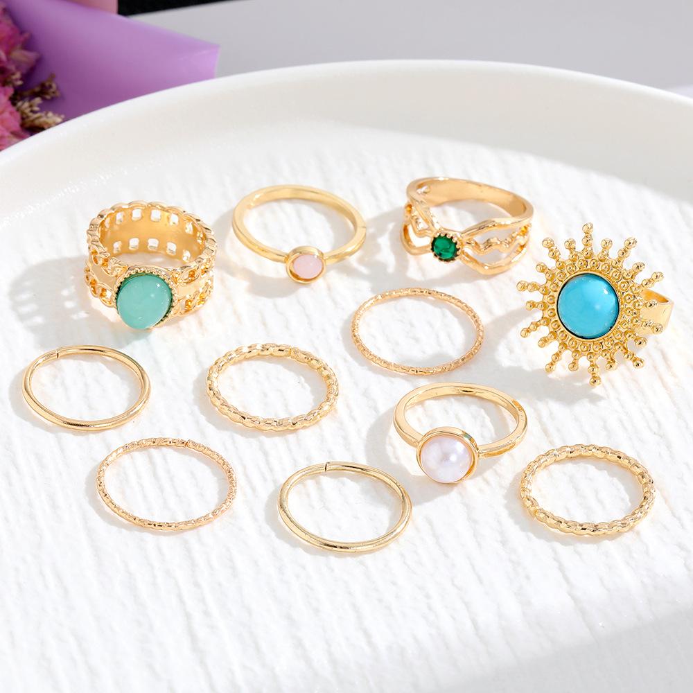 2026 Bulk Vintage Gold Rings Set for Women Y2K Boho Turquoise Black Stone Finger Ring Pack Stackable Jewelry Gift Summer Vacation Wholesale Mix
