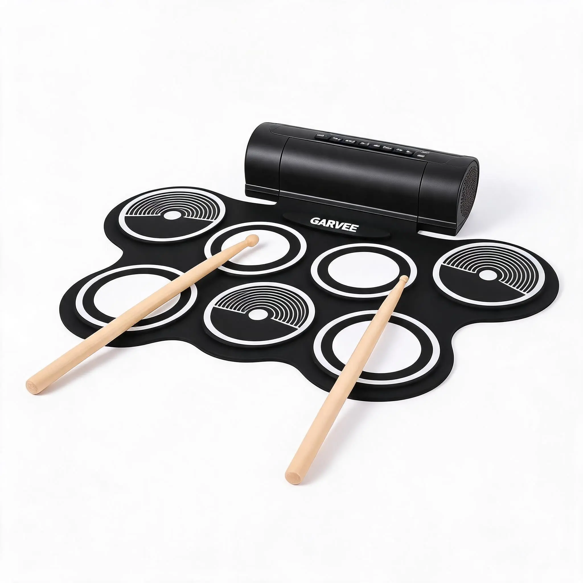 Garvee 7 Pads Roll Up Electric Drum Set with Drumsticks, Pedals, and Rechargeable Battery - Portable Music Instrument, Perfect Gift for Beginners and Enthusiasts