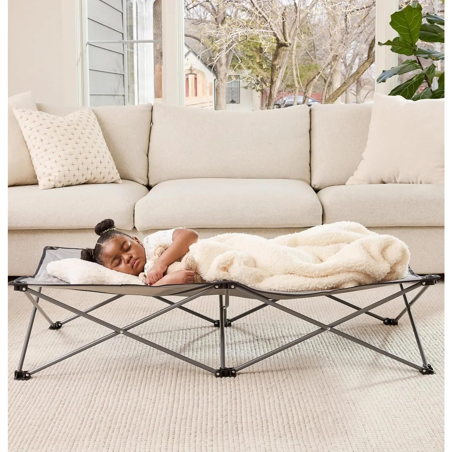 Extra Long My Cot® Portable Toddler Bed, Foldable Kids Travel Bed & Camping Cot for Ages 2–8, Indoor/Outdoor, Extra Large 54” x 28” x 12”, Supports up to 80 lbs, Gray