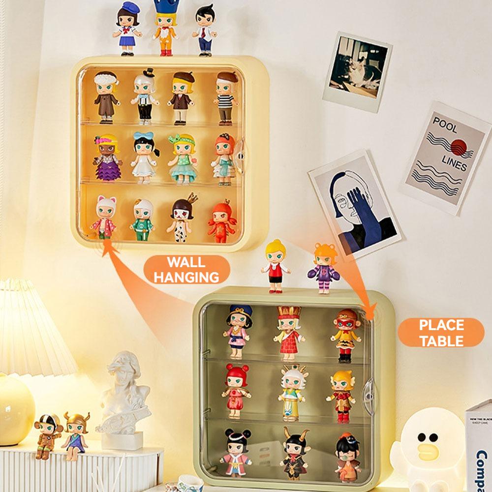 3 Layers Storage Rack Clear Shelving Dustproof Display Case For Doll Blind Box keychains Bag Charms Organizers Figure Showcase Wall Mount Vertical Magnetic Transparent Door Home Organizer Large Capacity Desktop Tour Gift For Friends