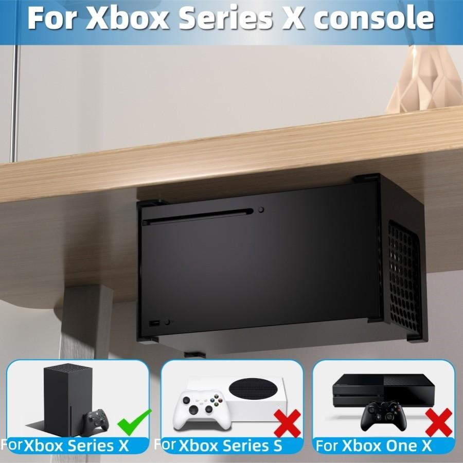 Xbox Series X Wall Mount and Under-Desk Stand with Charging, Sturdy Full Metal Console Holder with Scratch-Proof Silicone Case and Headphone Stand