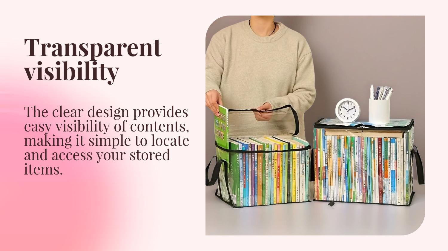 3 Pack Transparent Storage Bags with Zipper Closure, Large Rectangular Stackable Design Space Saver Bags for Books, Clothes, Office, Home, Travel