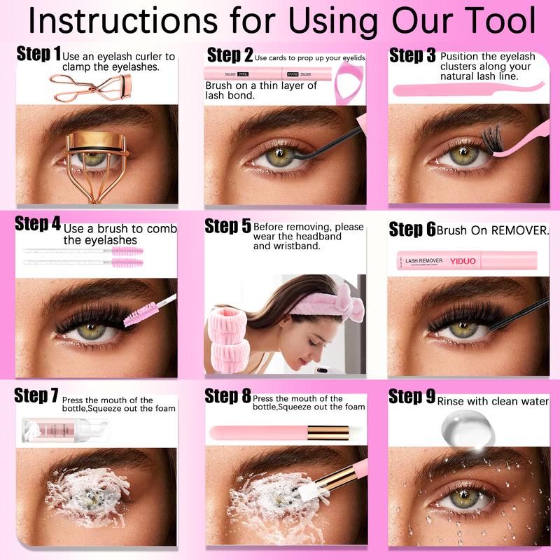 10 Style Mix Kit Manga Volume Spiky 40D/60D/80D/100D with Bottom Eyelash Extensions Kit D Curl Wispy 5-18mm Individual DIY lashes Clusters Kit with lash Bond and Seal, remover, lash curler, lash care products DIY Eyelashes Kit #TOP PICKS