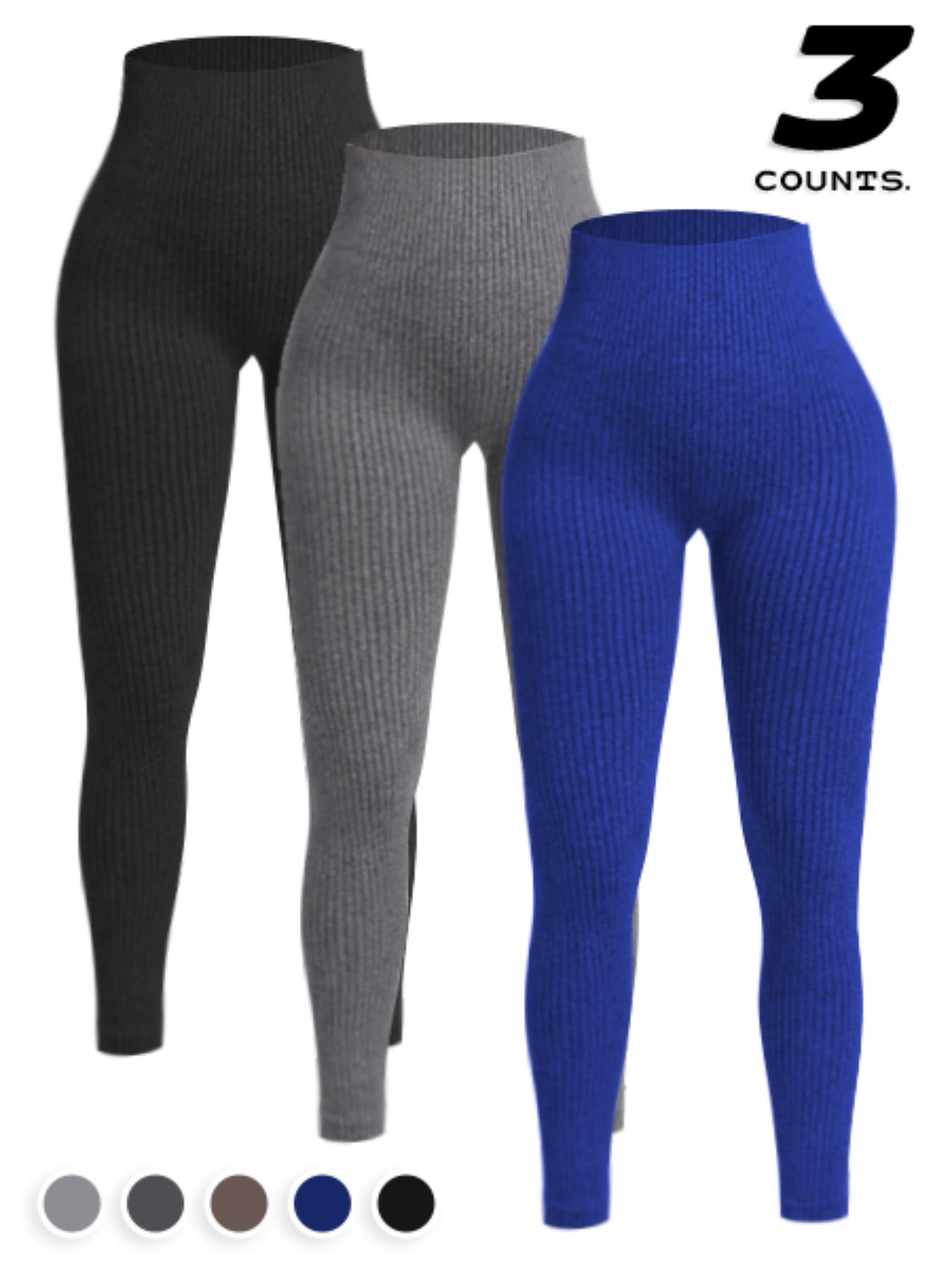 3pcs Women's Seamless Soft Athletic Stretchable Yoga Pants, High Waisted Ribbed Fitness Leggings, Perfect for Running, Cycling, and Gym Use, Comfortable Sportswear