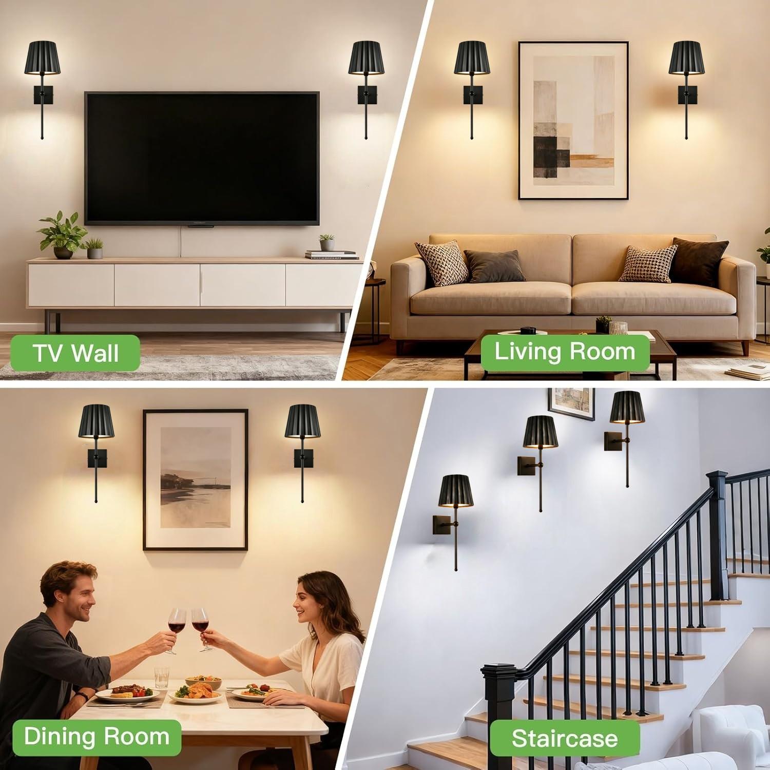 Touch Control LED Wall Light Set, USB Metal Wall Lamp with Remote, Dimmable, Timer, 3 Color Temperatures, Rechargeable Battery, Bedroom Living Room Hallway, Home Decor Lighting, Decorative Wall Lamp, Lighting Modes Adjustable, Adjustable Lights