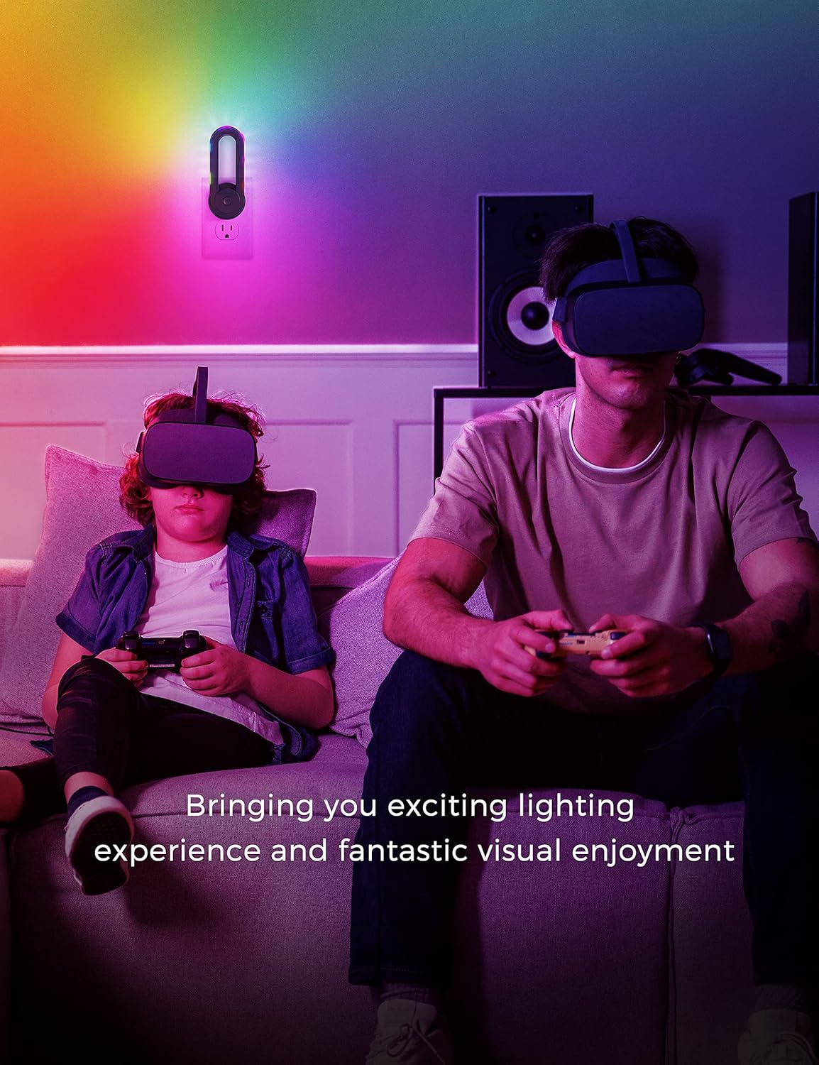 DORESSHOP Rainbow RGB Flowing Night Light with 3 Modes & 180° Rotatable Design Smart Sensor Decorative LED Lamp for Gaming Room Bedroom Nightstand