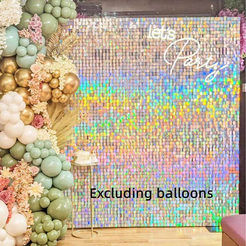 Sequin Backdrop, 12/24 Panels Square Sequin Shimmer Backdrop, Photo Backdrops for Birthday, Anniversary, Wedding, Graduation & Bachelorette Party Decoration, without Balloons, Wall Hanging Backdrop, Lightweight