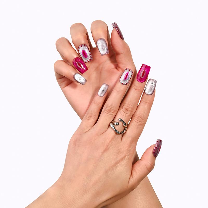 TiTinails Short Squoval Press On Nails| 100% Handmade 10pc Reusable Set| French Tip, Cat Eye, Star & Glitter Designs