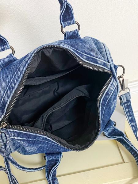 Vintage Denim Motorcycle Bag Large Capacity, Denim Shoulder Purse, Casual Crossbody Shoulder Bag for Women, Trendy Handbag for Work and Vacation