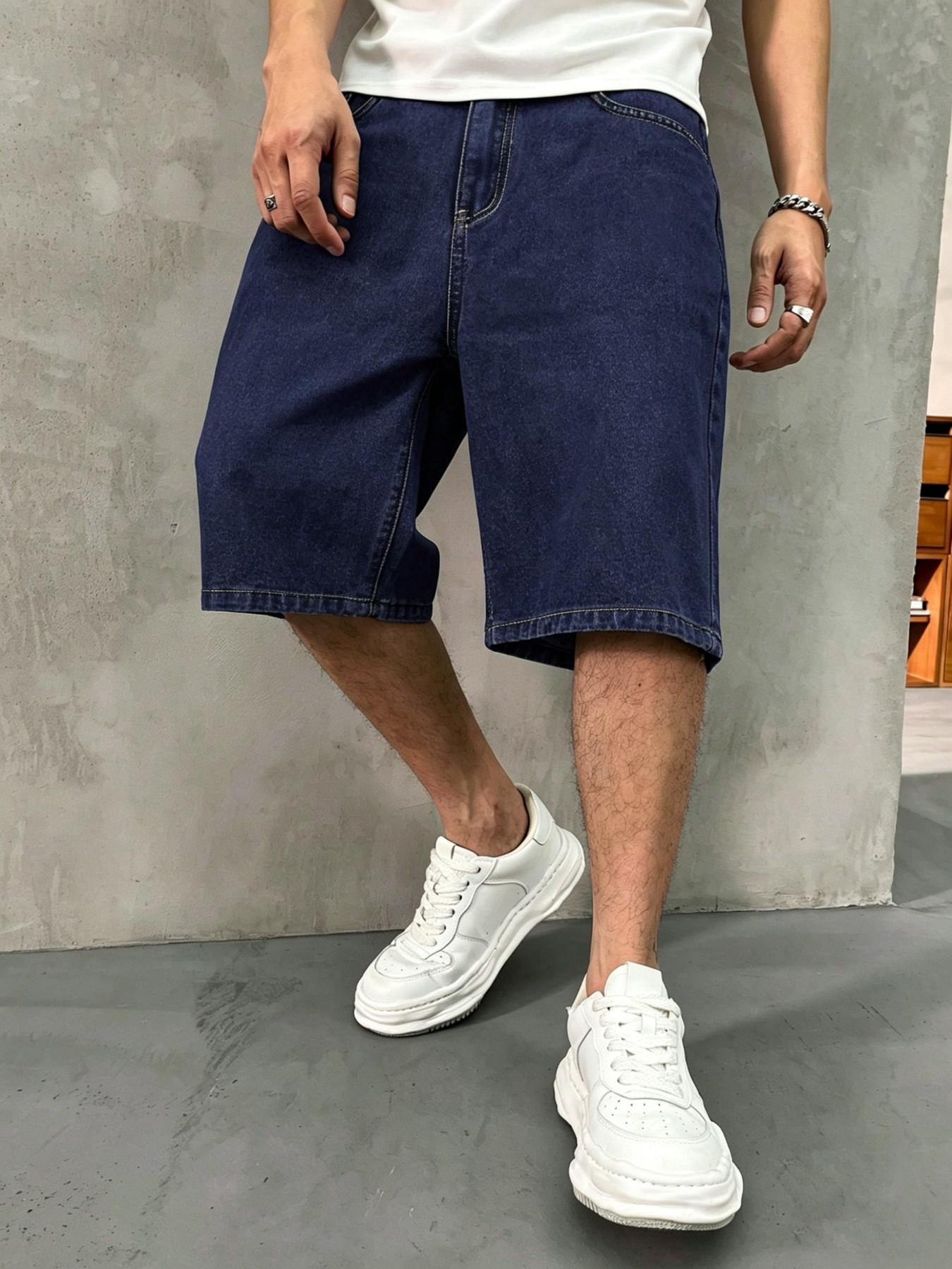 Men's Solid Color Plain Denim Fabric Shorts, Regular Fit Classic Casual Streetwear Comfy Fashion Basic Shorts for Daily Wear, Men's Bottoms Menswear for All Seasons