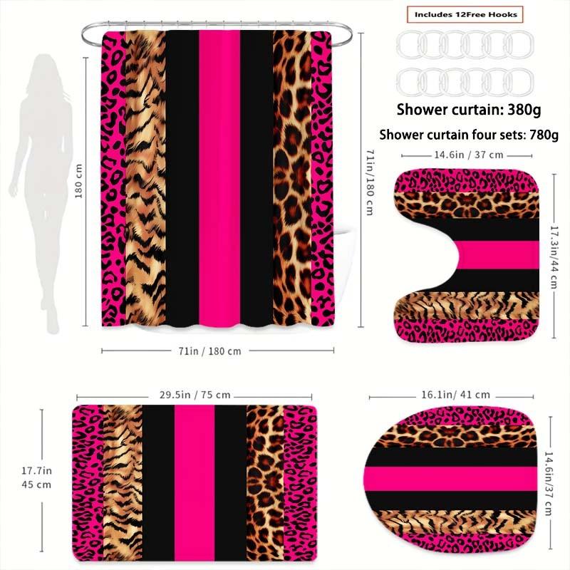 Leopard Print Shower Curtain Set with 12 Hooks, Modern Bathroom Divider, No-Drill Installation, Multi-Purpose Bath Decor Gift