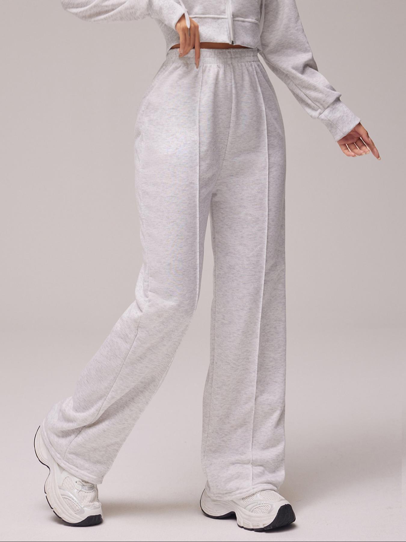 Women's Solid Color Top-Stitching Elastic Waist Sweatpants - Loose Fit Bottoms, Breathable Athleisure Style Bottoms, Female Everyday Activewear for Daily Outdoor & All-Season Use