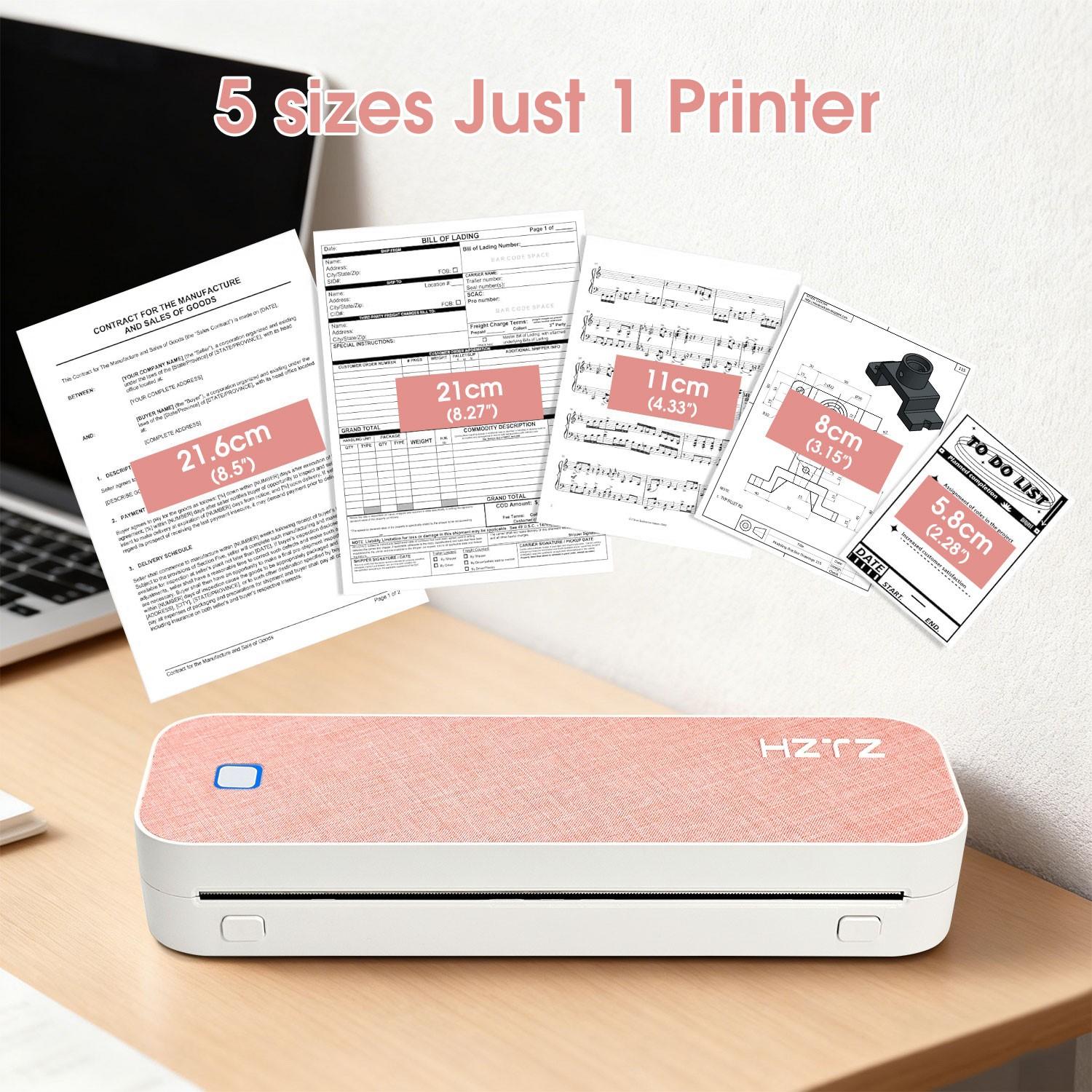 HZTZ A4 Mini Thermal Printer, Wireless Connection for Mobile, Compatible with Android and iOS, High-Quality Design, Ink-Free Printing