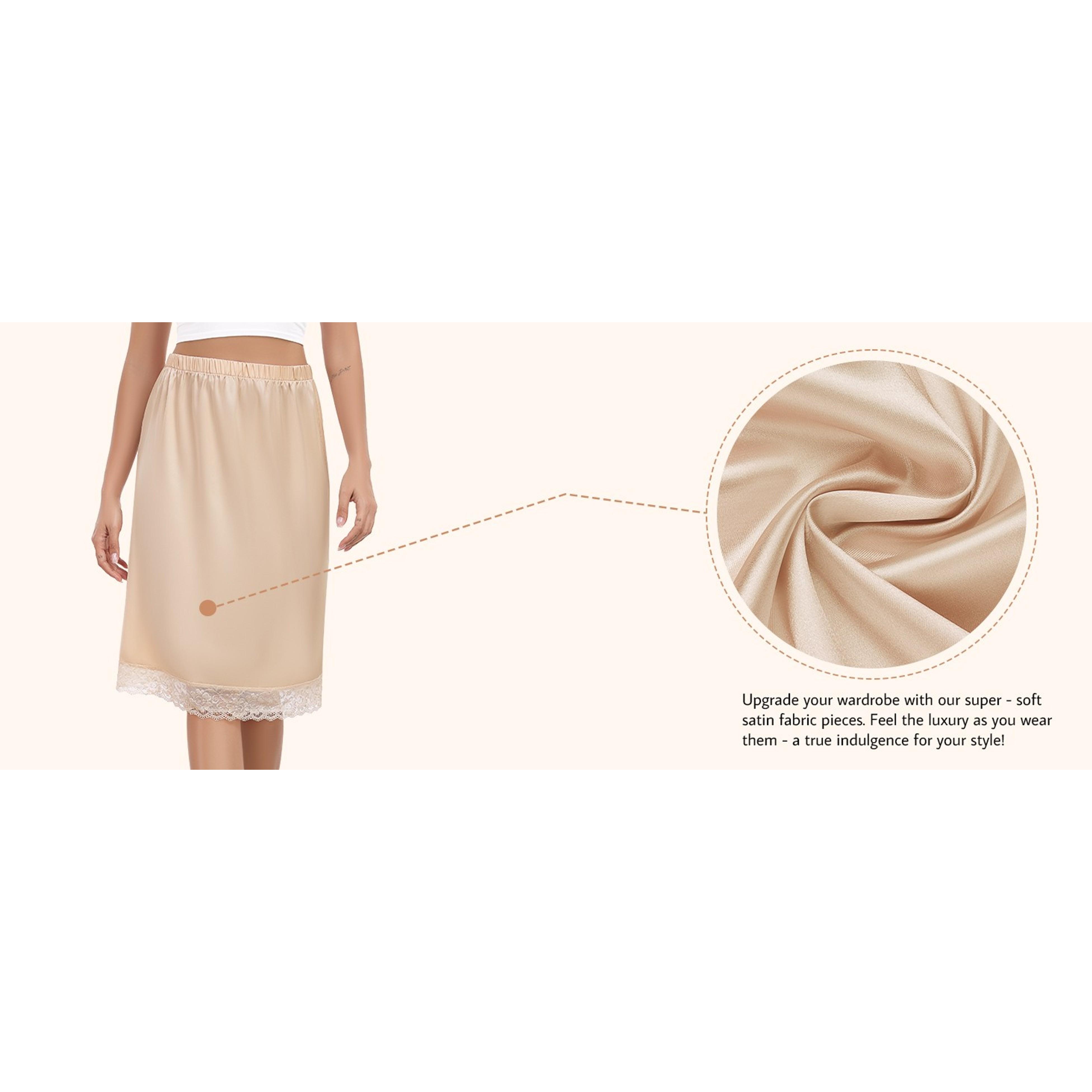 2 Pieces Half Slips for Women Long Underskirt Anti Static Satin Under Skirt with Lace Trim Slip for Skirts Dress S-3XL
