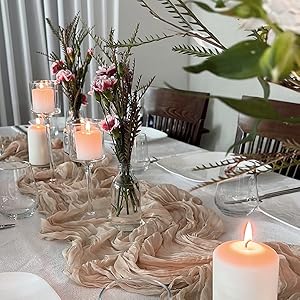 12 Pack Nude Cheesecloth 35x120 Inch, Boho Light Brown Cheese Cloth Long Tan Gauze Runner for Wedding Bridal Baby Shower Table