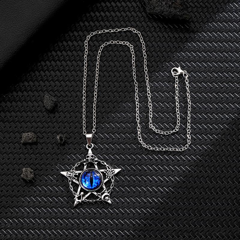 Pentagram shape Devil's Eye Pendant Necklace For Men And Women Punk Retro Non Adjustable Metal Collar  ing Jewelry Gifts
