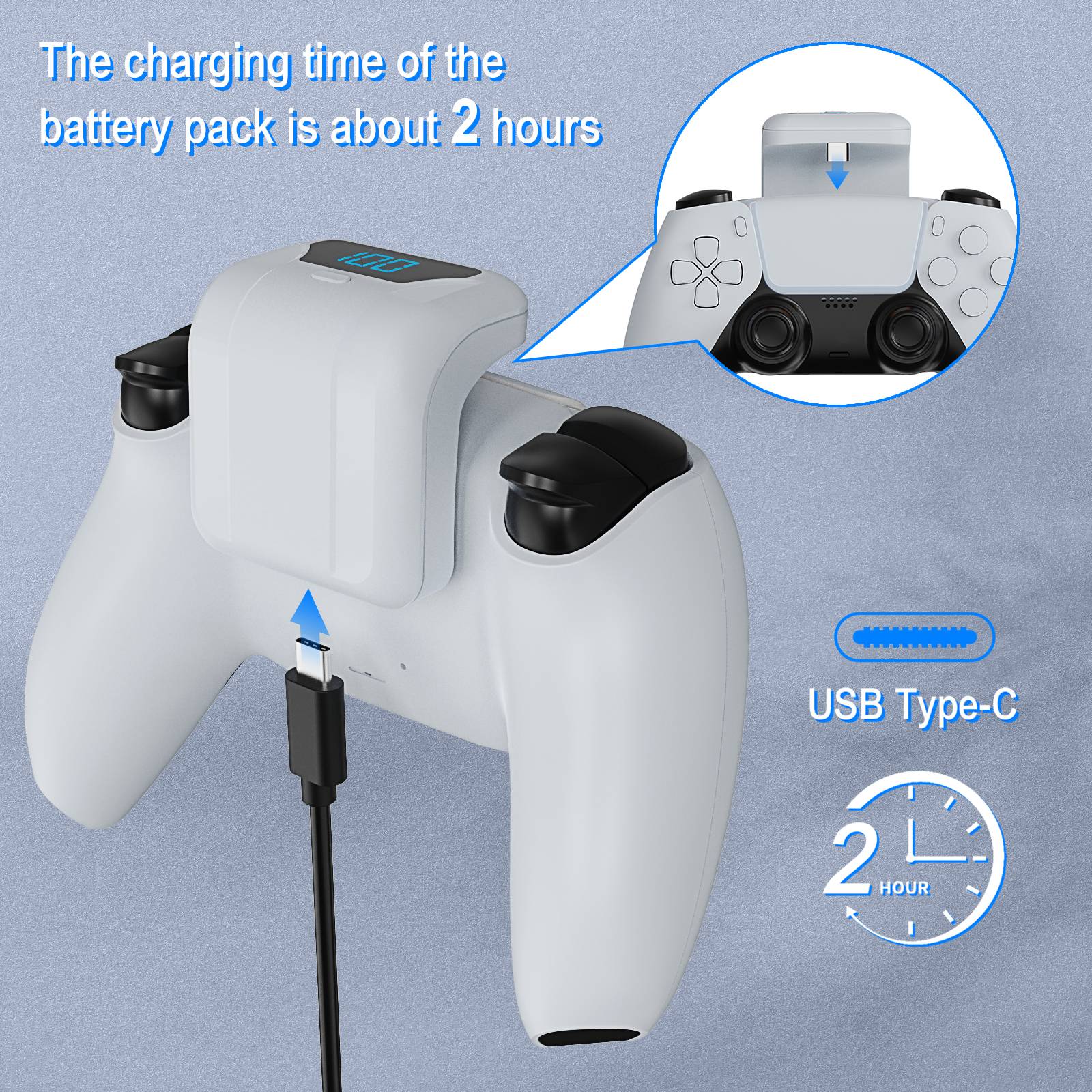 1800mAh Controller Rechargeable Battery for PS5, Game Controller Charger with Durable Back Clip Design, Essential Charging Accessory, Console Accessories