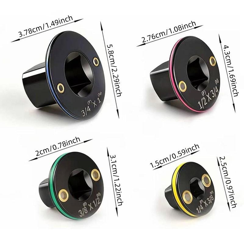 4-Piece Stubby Compact Impact Reducer and Adapter Set, Nestable Design Color-Coded Premium Cr-Mo Torque Socket Converter for Automotive Repair, Mechanic Tools and Tight Clearance Mechanics