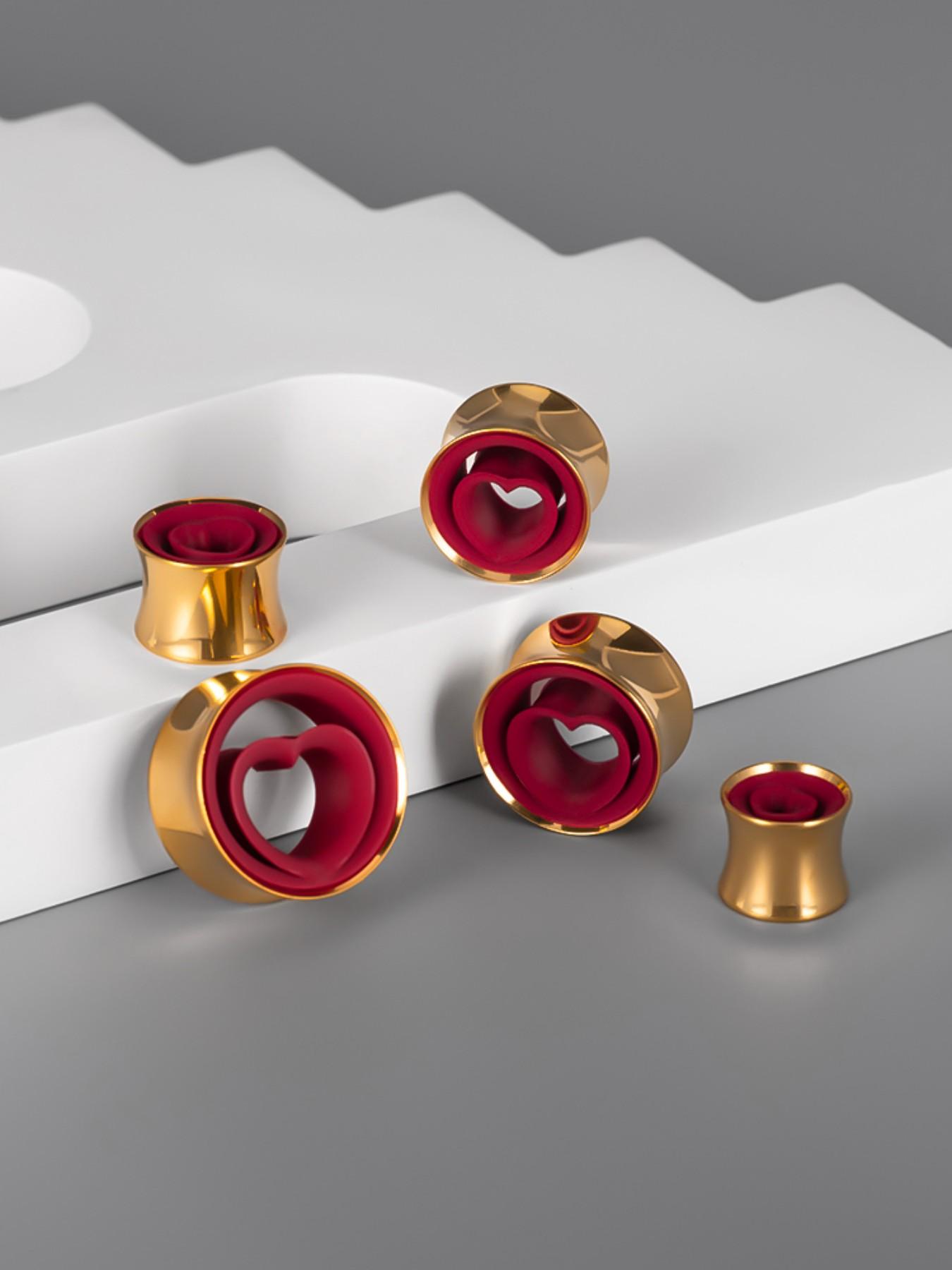 vanku 2pcs Statement Heart Ear Tunnels Plugs, 316L Stainless Steel Hypoallergenic Gauges, Boho Style, All Seasons, Punk Rock Look