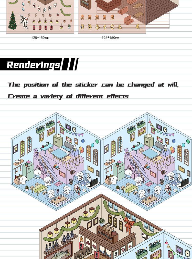 3D DIY Miniature Sticker Kit: 4 Enchanting Scenes (Pink Cottage, Penguin Ice Cream & More) + Free Tweezers | ASMR Crafting, Phone Case Decor, Creative Adult Home Gift