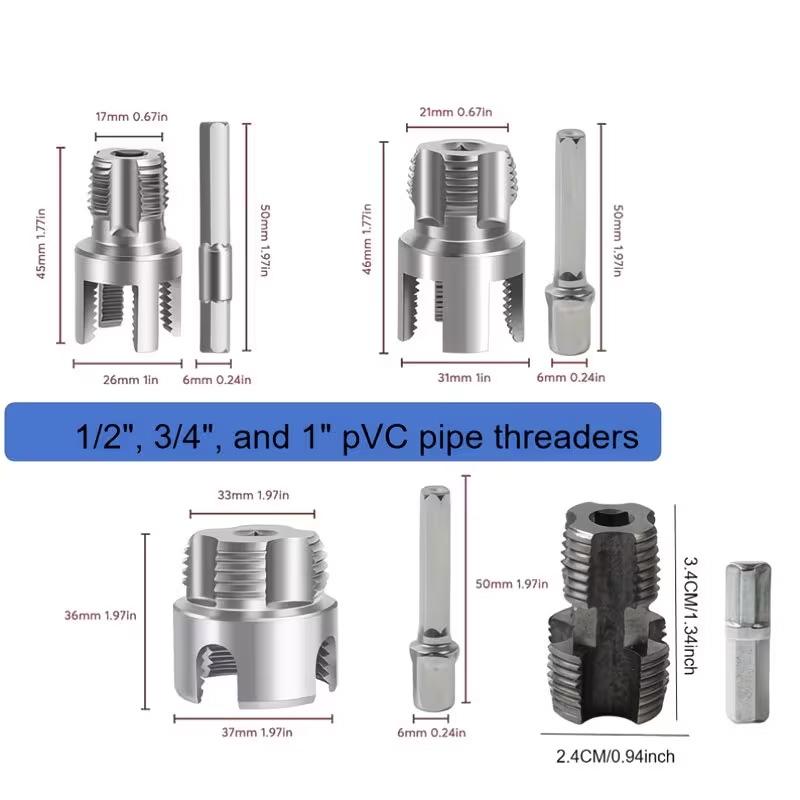 Internal & External Thread Pipe Drilling Tool Set, Compatible with Drill Press and Electric Drill, PVC/polymer Tube Threads