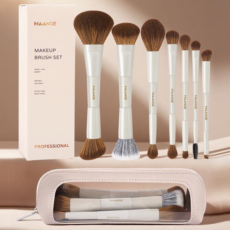 MAANGE 7pcs Soft Makeup Brushes Set with Cosmetic Bag, Foundation Brush Concealer Brush Powder Brush Contour Brush Highlighter Brush Blush Brush Eyeshadow Brush Eyebrow Brush, Makeup Blending Brush, Professional Face & Eye Makeup Kit for Daily Use