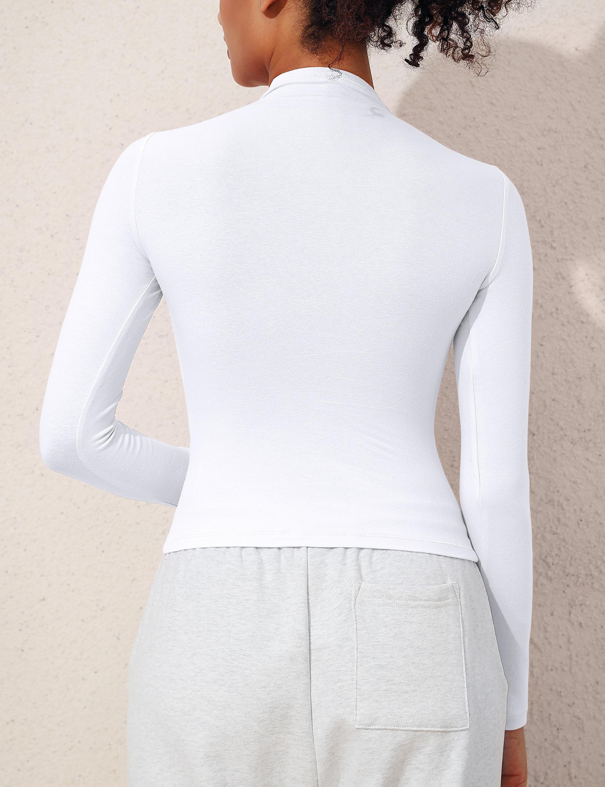 Hilor Women's Long Sleeve T Shirts Basic Cotton Mock Neck Tops Tight Fitted Going Out Crop Tops Y2K Tees Shirts