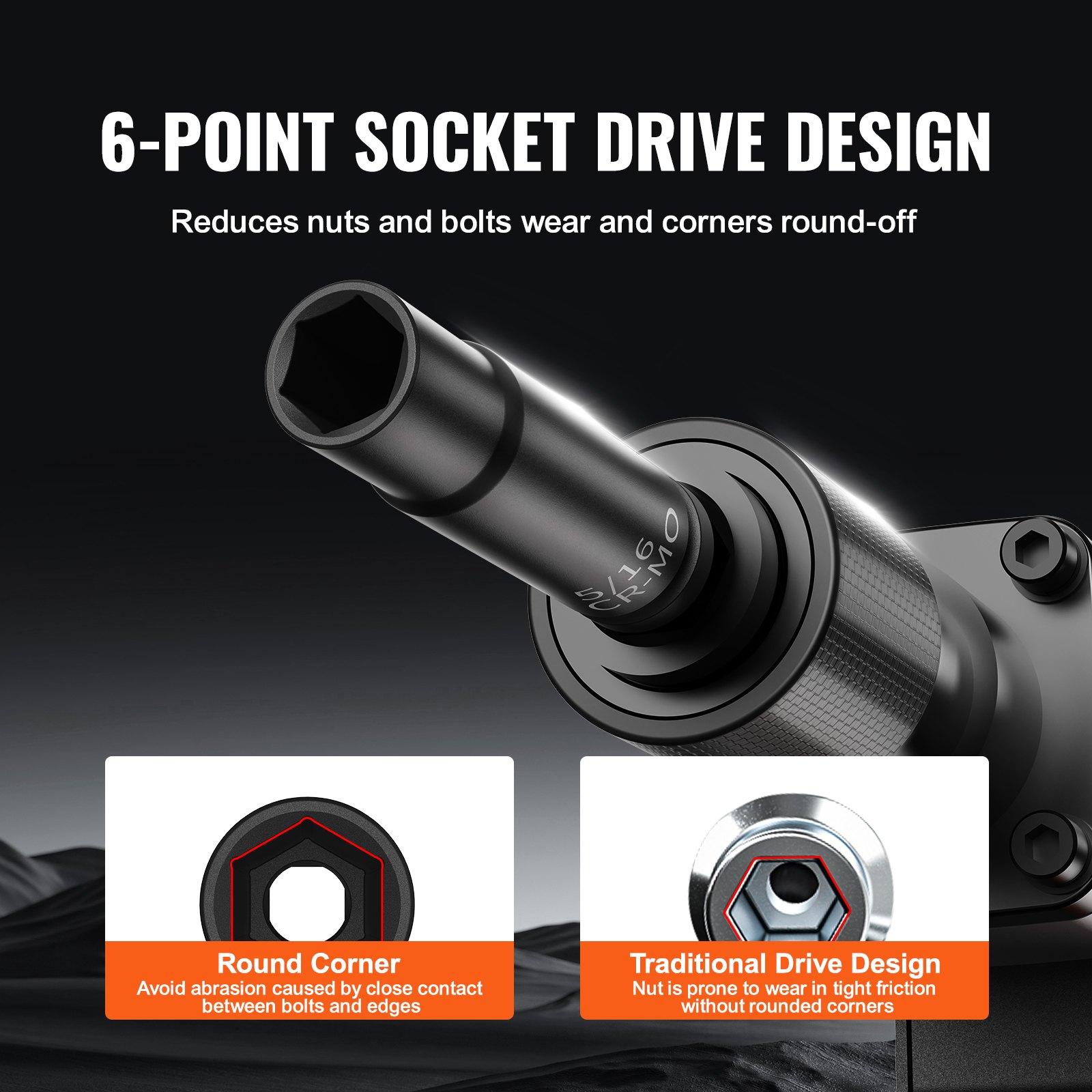 VEVOR Drive Impact Socket Set 1/4"  - 14 Piece Deep Socket Set Metric 4-15mm - 6 Point Cr-Mo Alloy Steel for Auto Repair - Easy-to-Read Size Markings - Rugged Construction - Socket Organizer