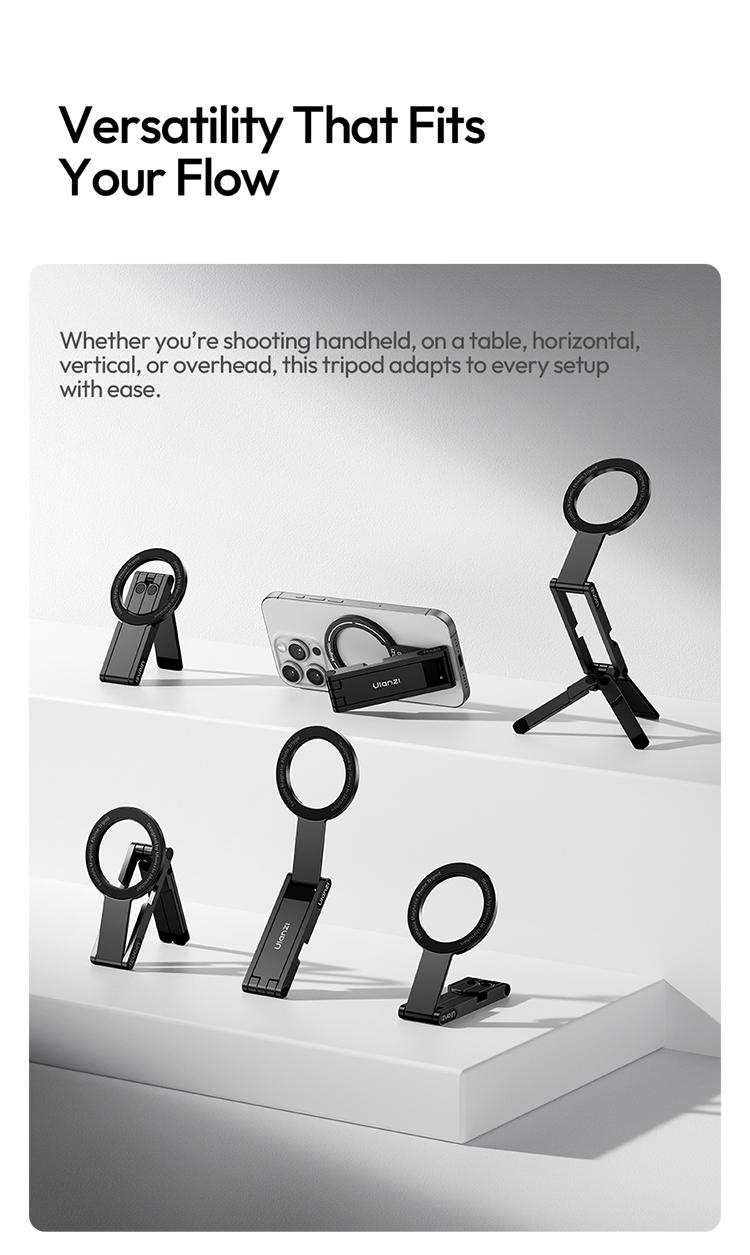 【TikTokShopBlackFriday】Ulanzi MA60 Magnetic Phone Stand for iPhone Aluminum Mini Foldable Tripod Pocket-Sized Cell Phone Stand with Magnetic Quick Mount Compatible with iPhone 12 13 14 15 16 Models - Smartphone Video Rig