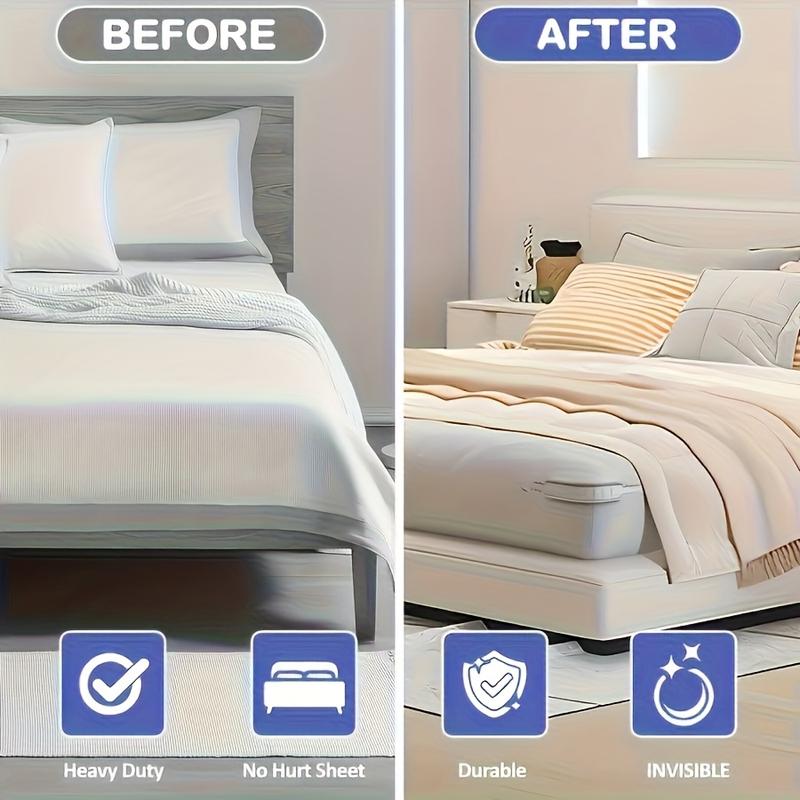 Bed Sheet Clip, 4 Counts/set Invisible Bed Sheet Fastener, Seamless Durable Buckles, Enhanced Anti-slip Design Locking Sheet Fasteners for All Size Headboards and Side Walls, Bedsheet Clip, Durable Bedding Accessories, Bed Sheet Grippers