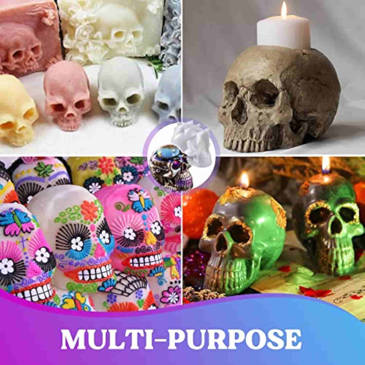 Resin Molds Silicone, 1 Count Large Silicone Skull Epoxy Molds with 4 Count Small Skeleton Epoxy Resin Molds for Resin Casting Art Crafts, Candle Making, Home Decor, Pendants, Keychains - LET'S RESIN