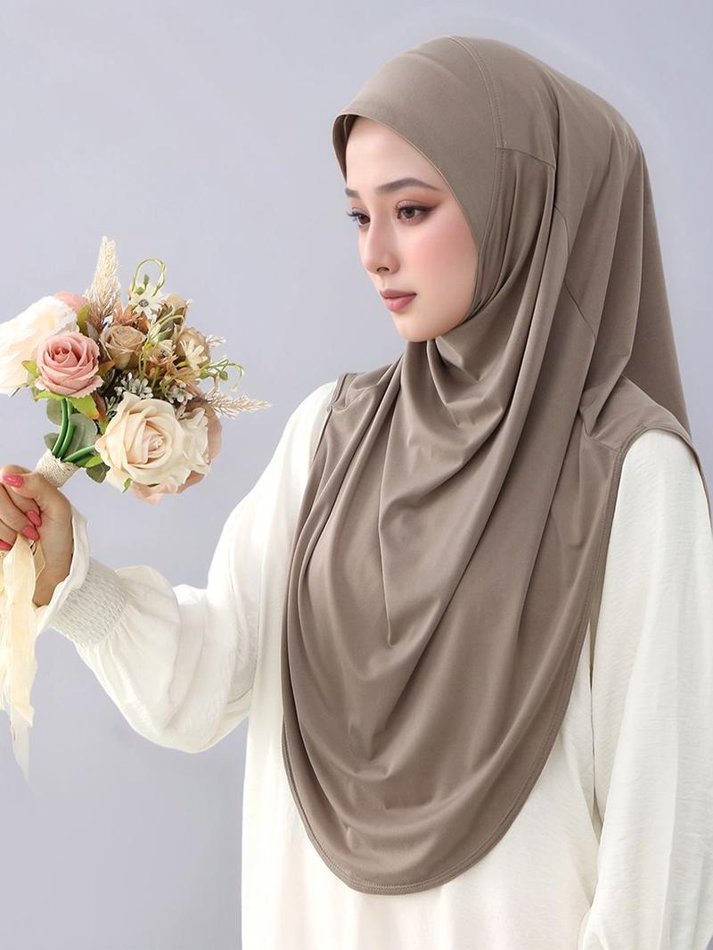 New Malay Lazy Style Headscarf Instant Hijab, Soft Breathable Fabric Comfortable Wear Ramadan Fashion Classic Plain Jersey Hijabs Modest Hijab