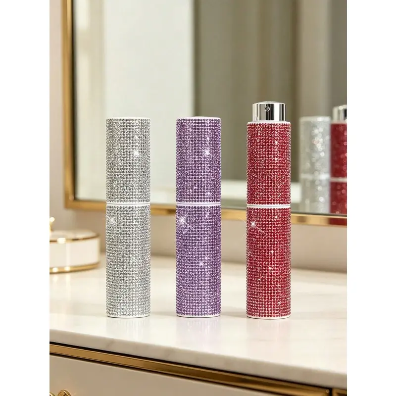 Diamond-Encrusted Rotating Perfume Bottle, Portable Refillable Spray Bottle, Crystal Decor Travel Perfume Sprayer, Luxury Cosmetic Dispenser
