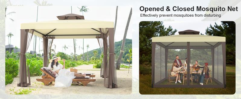 GOJOOASIS Patio Gazebo Tent Outdoor Canopy Shelter 10'x10' with Removable Netting,100 Square Feet of Shade for Garden, Backyard Deck and Lawns