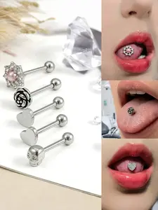 5pcs Tongue Rings 316L Stainless Steel Hypoallergenic Piercing Jewelry, Durable Body Art Accessories for All Seasons