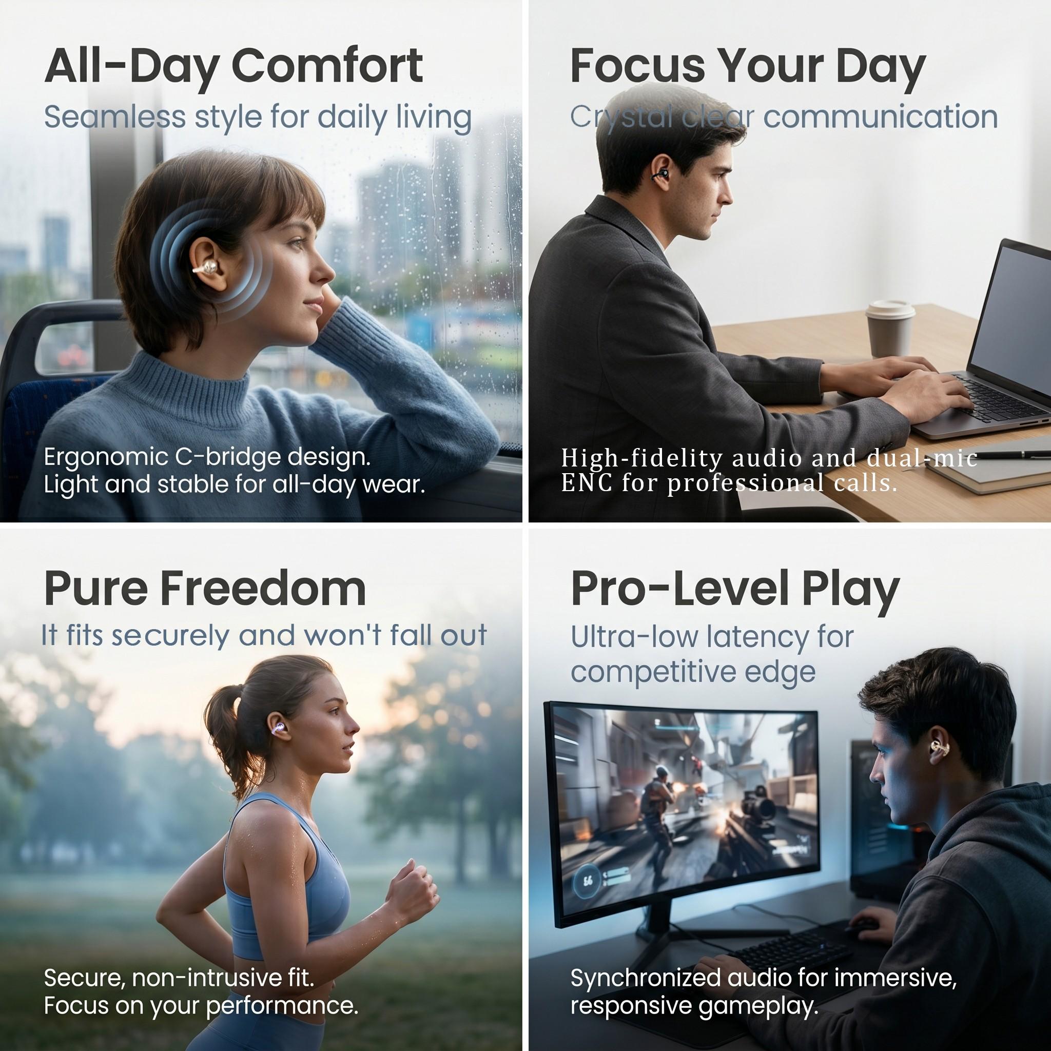 Open-Ear Wireless 6.0 Earphones for iPhone & Android, Bluetooth-compatible Ear Clip Headphones, Headset, Directional Sound, Pain-Free Fit, Multi Color Options