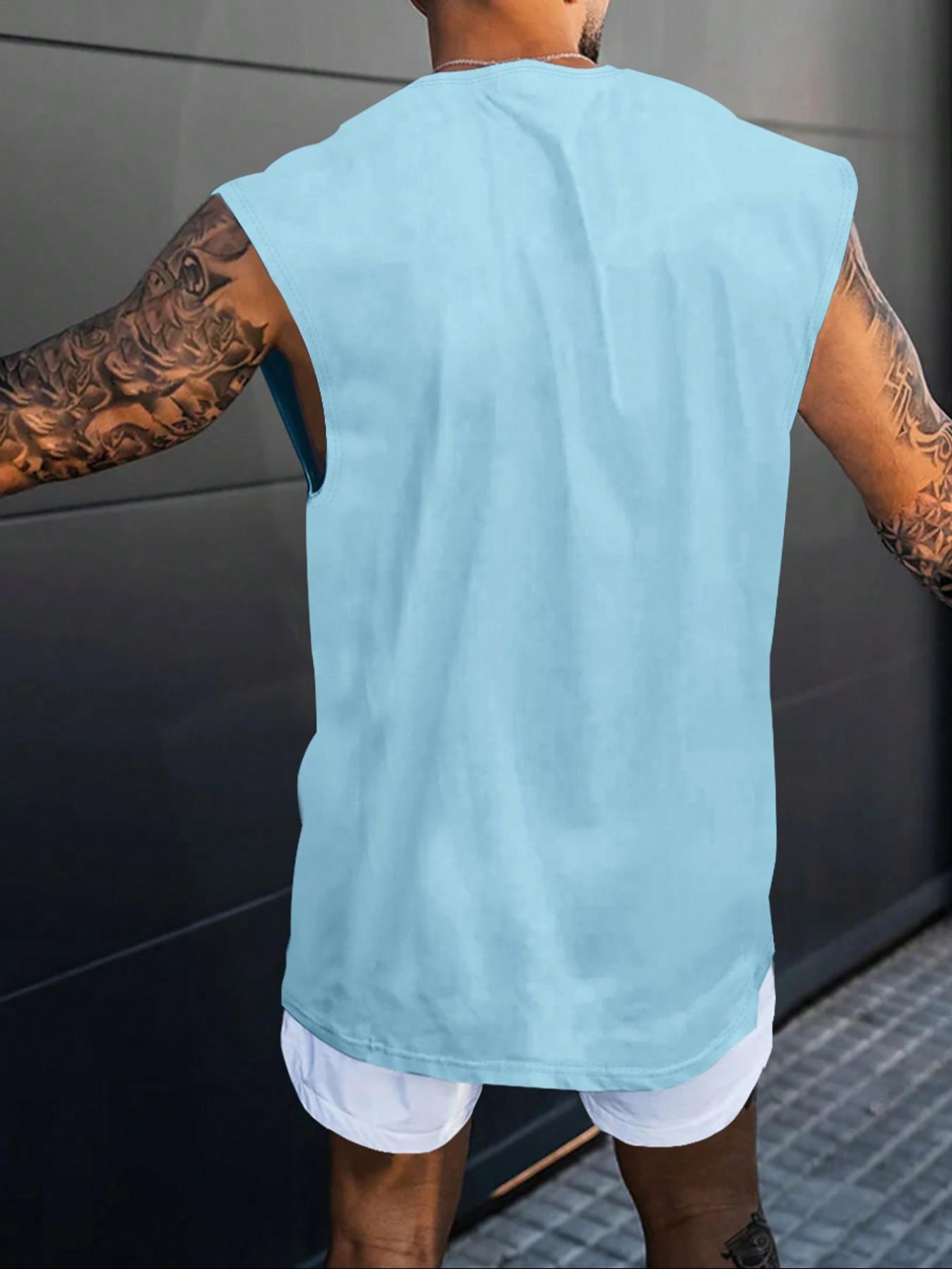 Men's Letter Print Sleeveless T-shirt, Regular Fit Casual Crew Neck Top for Summer, Fashion Men's Top for Daily Wear