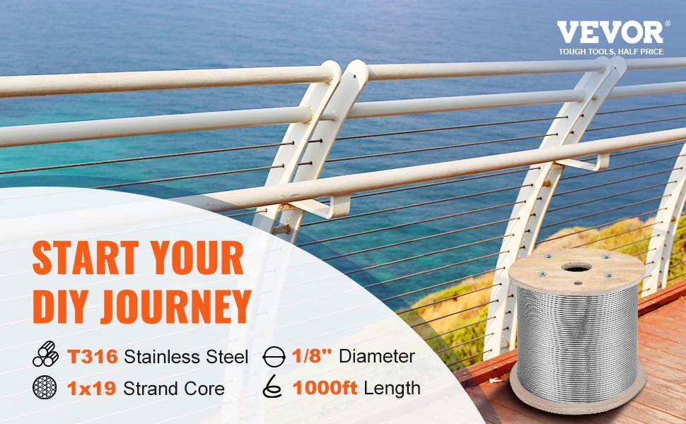 T316 1x19 Stainless Steel Cable 1/8 Cable Rail Wire Rope Aircraft Cable 984FT T316 1x19 Stainless Steel Cable 1/8 Cable Rail Wire Rope Aircraft Cable 984FT