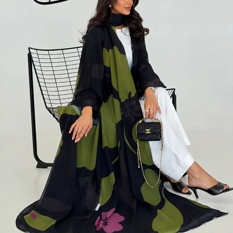 Hafizah 2026 Spring New Modest Fashion Flowy Chiffon Printed Women's Long Dress Set with Headscarf, Loose-Fit Outerwear for All Seasons, Classy Modest Dresses, Modest Style, Modest Muslim Outfits