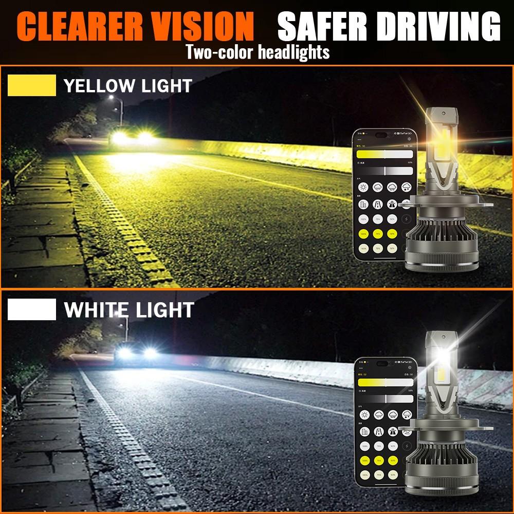 App Control LED Headlights: The smartest headlight upgrade. Adjust 3000K-6000K color and 150W power instantly via smartphone. Best LED bulbs for H11 H7 9005 9006 with Canbus error-free system for night driving.