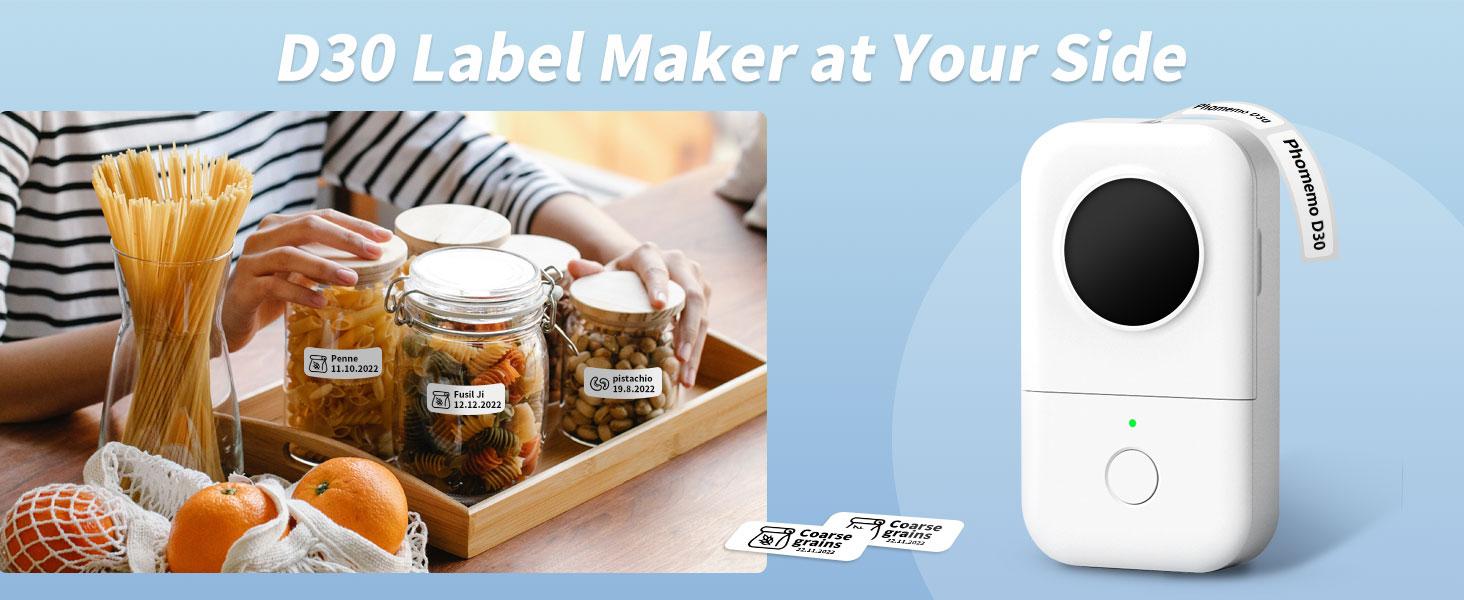 Phomemo D30 Label Maker Machine, Portable Bluetooth Mini Label Printer, Smart Phone Handheld Thermal Sticker Small Labeler Multiple Templates Font Icon Inkless for Home Office