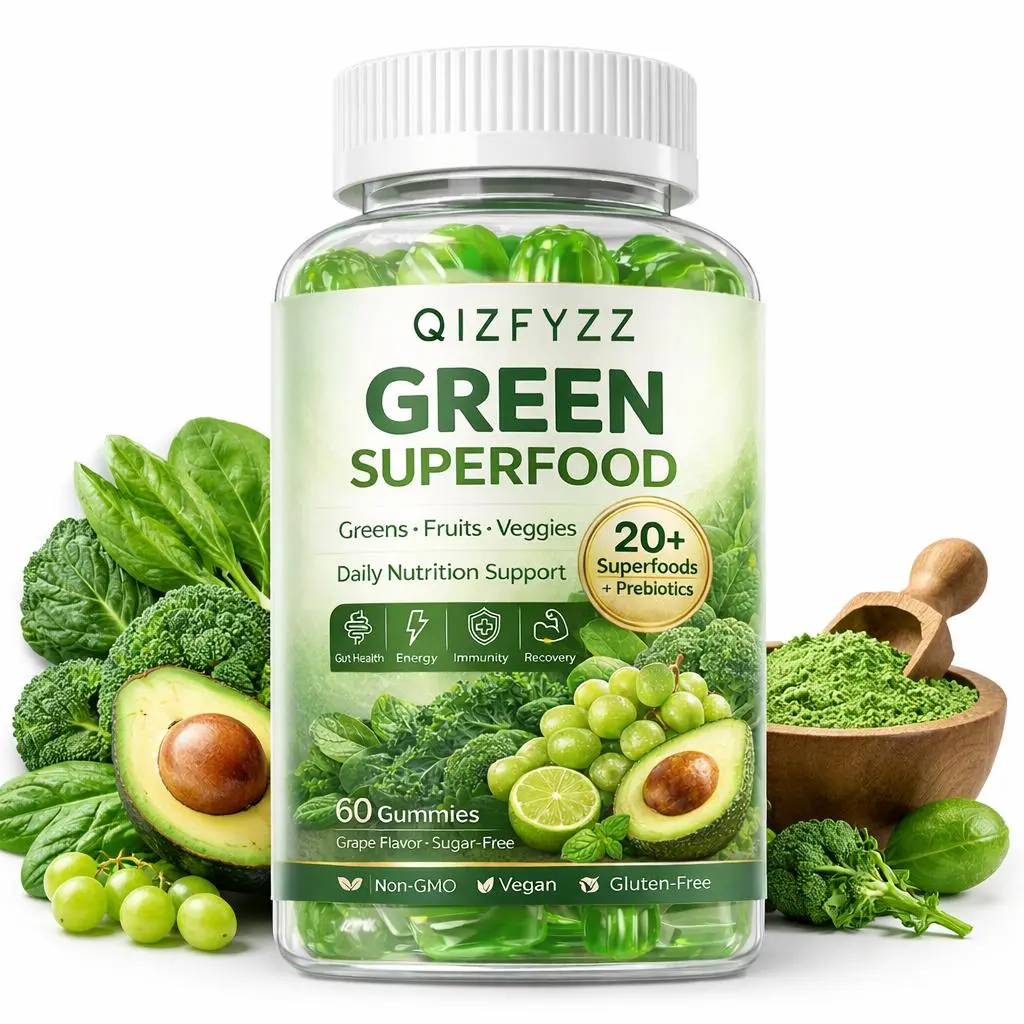 Super Green Vegetable Chewable Multivitamin Gummy Supplements - 60 Count Healthcare Dietary Supplement Kit with Spirulina, Chlorella, Gut Health Prebiotics, Adaptogens, Natural Vitamins for Digestive, Immune Support, Self-Care