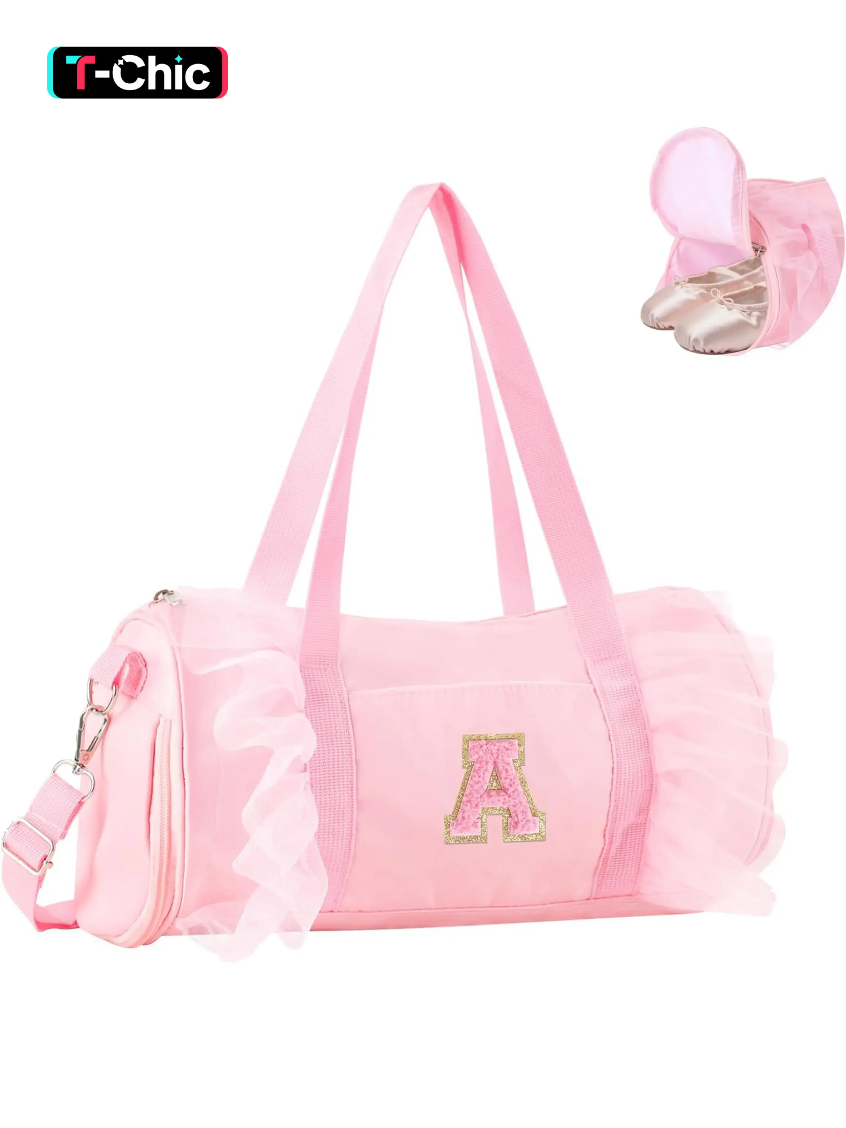 Personalized Initial Dance Bag for Girls, Small Lace Gym Sport Yoga Dance Bags Gift for Teen Girls Women, Cute Letter Kids Ballet Bag Zipper Toddler Travel Duffle Tote with Adjustable Straps, Sports Bags, Training Bag, Yoga Fitness Bag, Workout Bag
