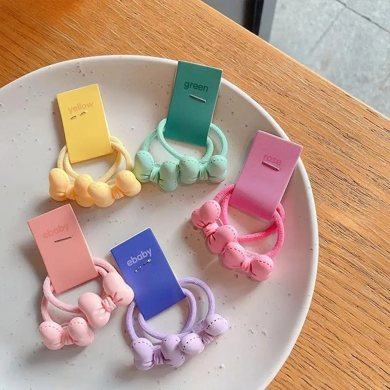 2/10pcs-Colored bow hair tie macaroon high elasticity small hair band sweet bow hair ring