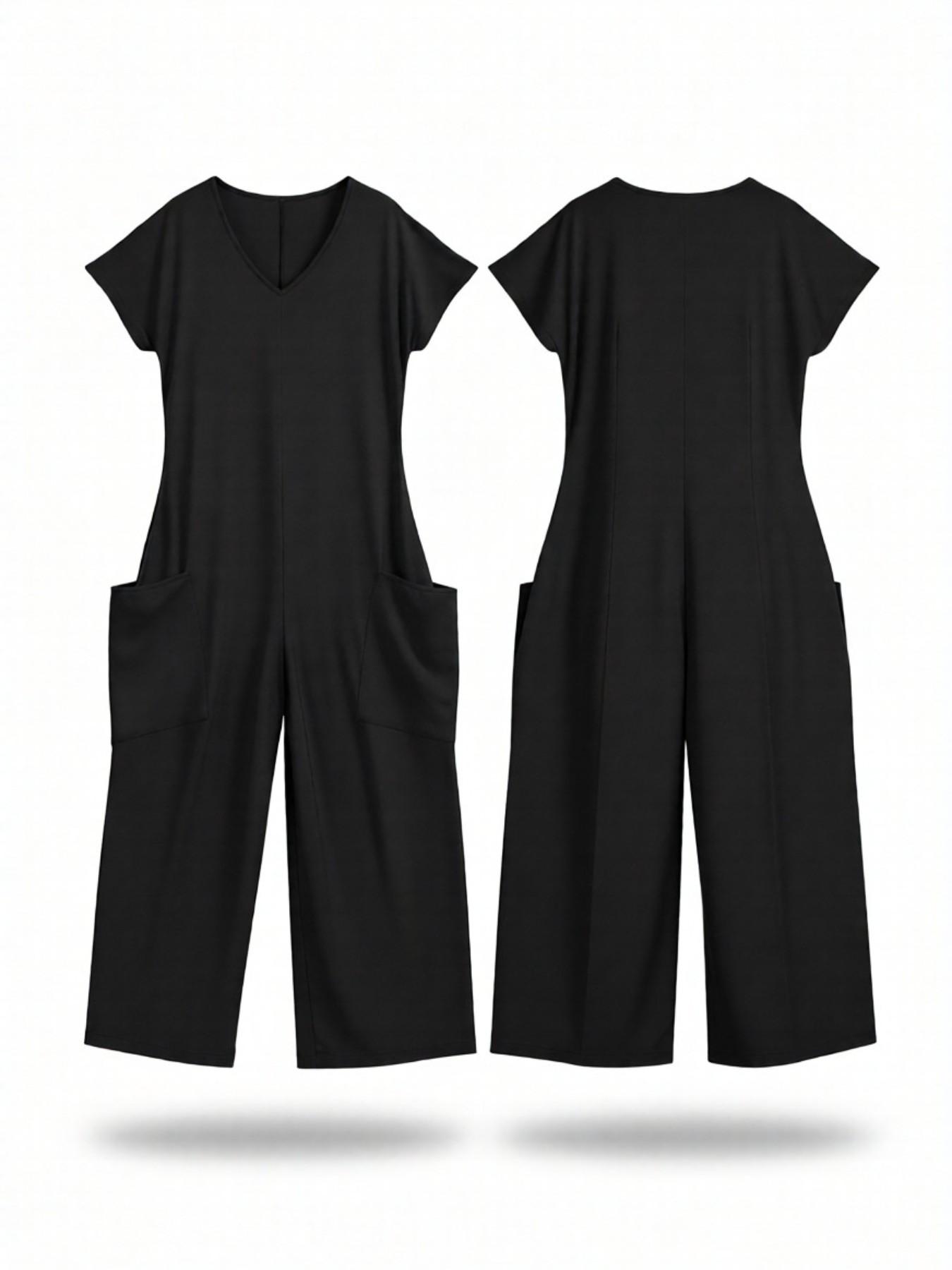 2026 Women's Casual Jumpsuit, Short-Sleeve V-Neck Harem Pants, Loose Fit Wide Leg, Perfect for All Seasons, Stylish & Comfortable