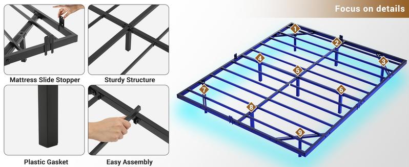 Hasuit | Floating Bed Frame with LED Lights Metal Platform Bed No Box Spring Needed Black Six Sizes