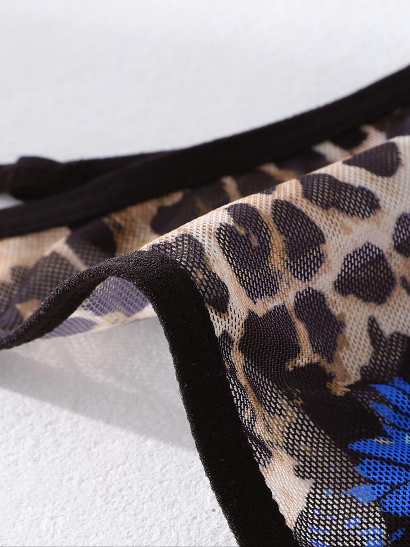 Women's Leopard Print Thongs, Drop Waist Knicker, Low-Waist Thin Mesh Underwear Set (6pcs), Casual Fitted Design, All-Season Comfortable Lingerie